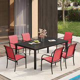 Vicllax 7 Pieces Outdoor Dining Set with Metal Rectangular Table and Stackable Sling Chair
