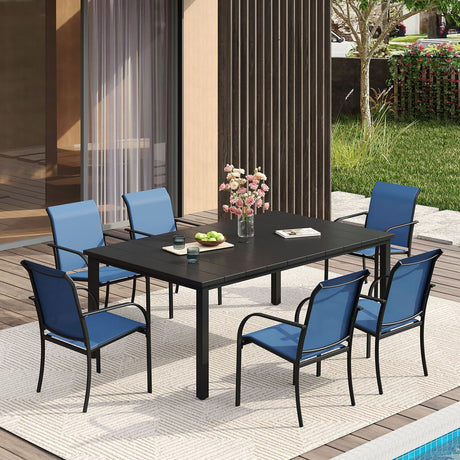 Vicllax 7 Pieces Outdoor Dining Set with Metal Rectangular Table and Stackable Sling Chair
