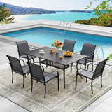 Vicllax 7 Pieces Outdoor Dining Set with Curved Dining Table and Stackable Sling Chair