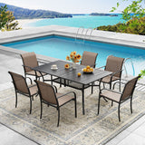 Vicllax 7 Pieces Outdoor Dining Set with Curved Dining Table and Stackable Sling Chair