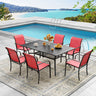 Vicllax 7 Pieces Outdoor Dining Set with Curved Dining Table and Stackable Sling Chair