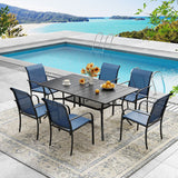 Vicllax 7 Pieces Outdoor Dining Set with Curved Dining Table and Stackable Sling Chair