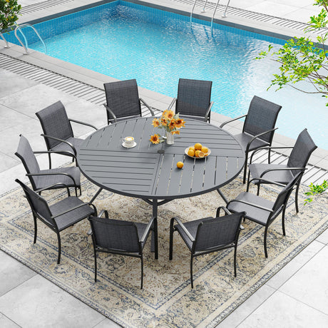 VICLLAX 7/9/11 PCS Patio Dining Table Set, Round Metal Table and Stackable Sling Chair