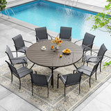 VICLLAX 7/9/11 PCS Patio Dining Table Set, Round Metal Table and Stackable Sling Chair