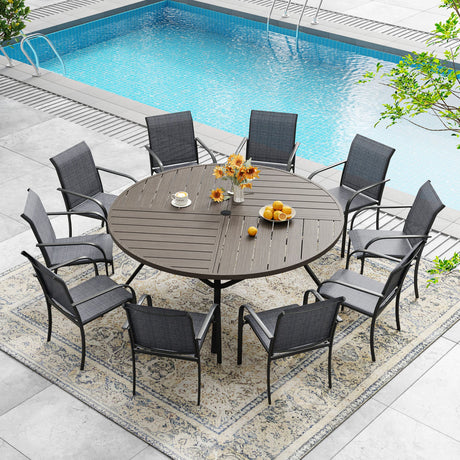 VICLLAX 7/9/11 PCS Patio Dining Table Set, Round Metal Table and Stackable Sling Chair