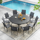 VICLLAX 7/9/11 PCS Patio Dining Table Set, Round Metal Table and Stackable Sling Chair