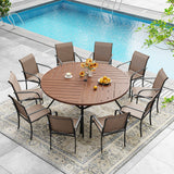VICLLAX 7/9/11 PCS Patio Dining Table Set, Round Metal Table and Stackable Sling Chair