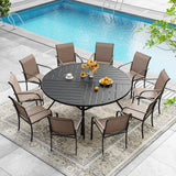 VICLLAX 7/9/11 PCS Patio Dining Table Set, Round Metal Table and Stackable Sling Chair