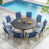 VICLLAX 7/9/11 PCS Patio Dining Table Set, Round Metal Table and Stackable Sling Chair
