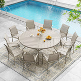 VICLLAX 7/9/11 PCS Patio Dining Table Set, Round Metal Table and Stackable Sling Chair