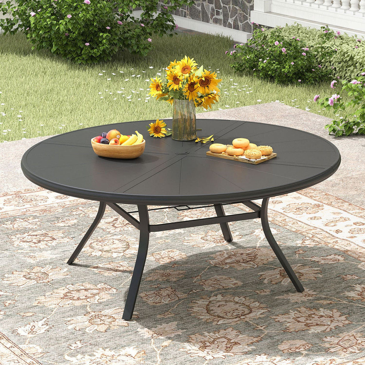 Vicllax Outdoor Round Dining Table, Patio Aluminum Tabletop with Storage Shelf