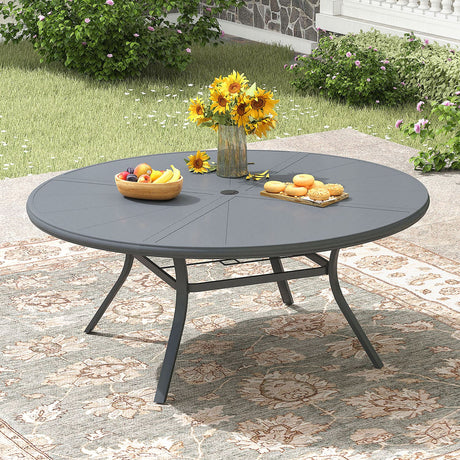 Vicllax Outdoor Round Dining Table, Patio Aluminum Tabletop with Storage Shelf