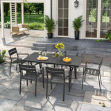 VICLLAX Patio 7 Pieces Outdoor Dining Set, 63" Rectangular Metal Dining Table and 6 Stackable Chairs for Lawn