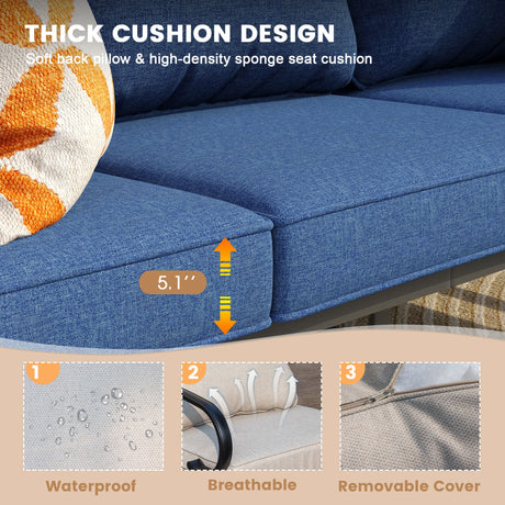 Vicllax Patio Conversation Set with Cushioned Sofa Chairs, Ottomans and Coffee Table(Beige or Navy Blue)