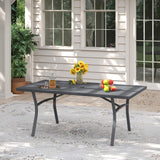 VICLLAX Patio 9 Pieces Outdoor Dining Set, 70.9" Rectangular Metal Dining Table and Stackable Sling Dining Chair with Armrest