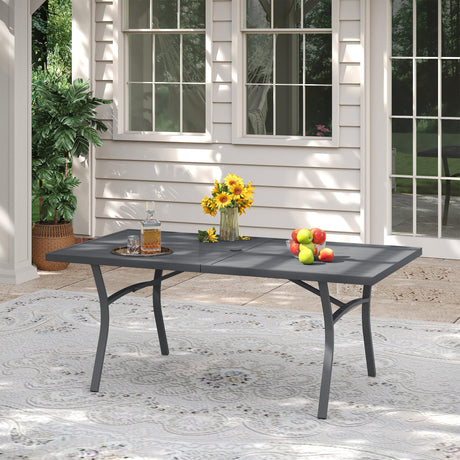 VICLLAX Patio 9 Pieces Outdoor Dining Set, 70.9" Rectangular Metal Dining Table and Stackable Sling Dining Chair with Armrest