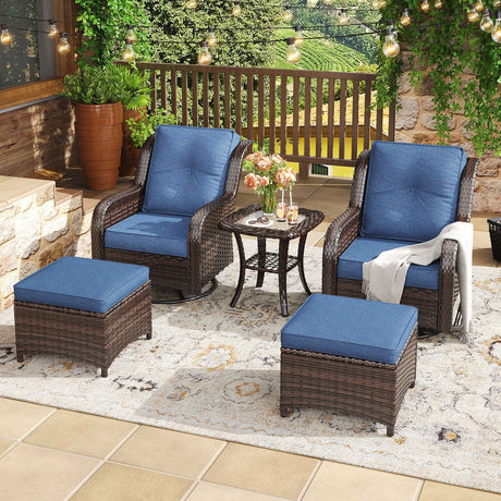 Vicllax Patio Wicker Oasis Lounge Set, Cushioned Sofa Swivel Chairs and Ottomans