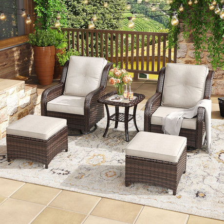 Vicllax Patio Wicker Oasis Lounge Set, Cushioned Sofa Swivel Chairs and Ottomans