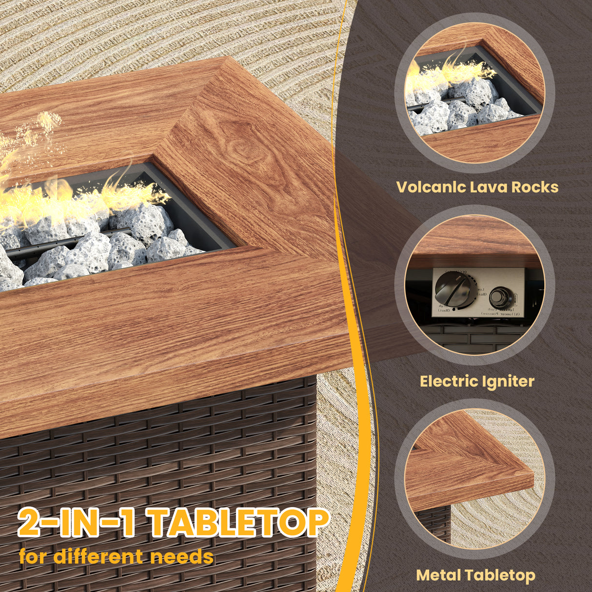 Vicllax Patio Wicker Oasis Lounge Set, 7-Piece Outdoor Sofa Set with Fire Pit Table(Stable Sofa Chair Set)