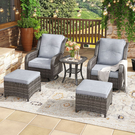 Vicllax Patio Wicker Oasis Lounge Set, Cushioned Sofa Swivel Chairs and Ottomans
