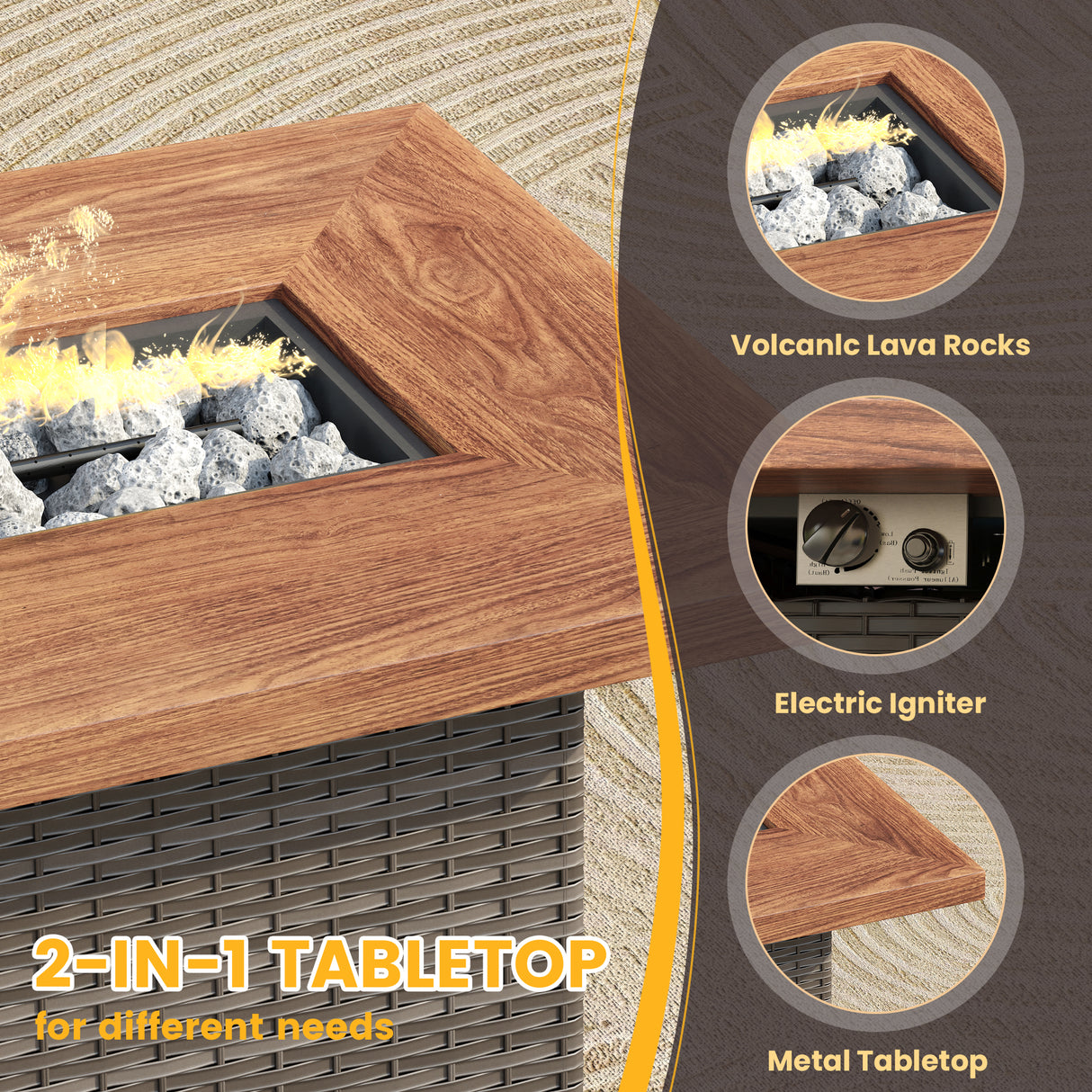 Vicllax Patio Wicker Oasis Lounge Set, 7-Piece Outdoor Sofa Set with Fire Pit Table(Stable Sofa Chair Set)