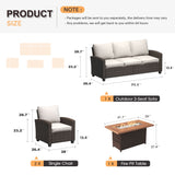 Vicllax Patio Furniture Set, Wicker Outdoor Conversation Set with Cushioned Sofa Chairs Fire Pit Table and Ottomans