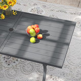 VICLLAX Patio 7 Pieces Outdoor Dining Set, 63" Rectangular Metal Dining Table and Stackable Sling Dining Chair with Armrest