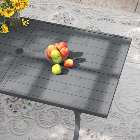 VICLLAX Patio 7 Pieces Outdoor Dining Set, 63" Rectangular Metal Dining Table and Stackable Sling Dining Chair with Armrest