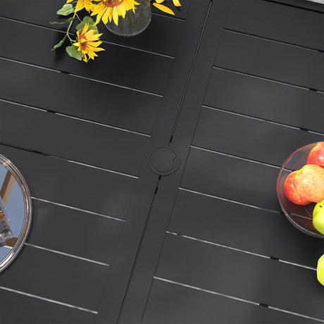 VICLLAX Patio 9 Pieces Outdoor Dining Set, 70.9" Rectangular Metal Dining Table and Stackable Sling Dining Chair with Armrest