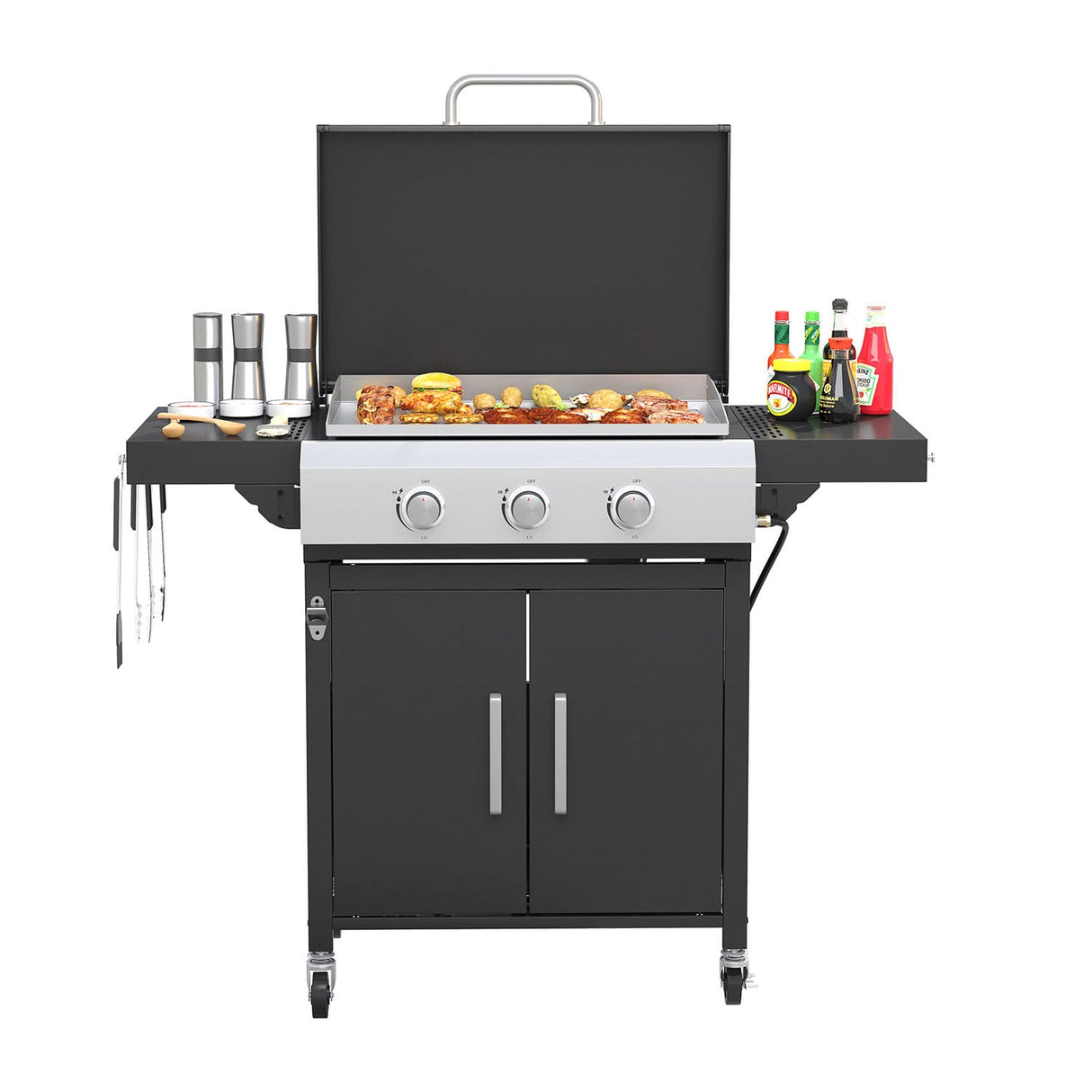 Vicllax 3 Burners Propane Gas Grill with Griddle Plate, 2 in 1 Griddle Grill with Side Burner