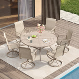 Vicllax 7 Pieces Outdoor Dining Set, 53.1" Metal Round Dining Table and Premium Swivel Chairs