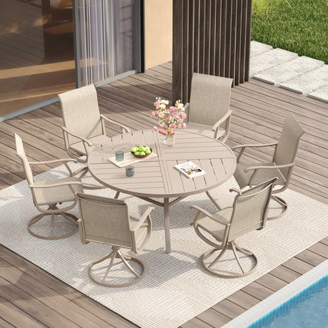 Vicllax 7 Pieces Outdoor Dining Set, 50" Metal Round Dining Table and Premium Swivel Chairs
