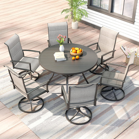 Vicllax 7 Pieces Outdoor Dining Set with 48" Round Dining Table and Swivel Chairs