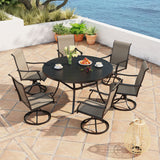 Vicllax 50” / 60" Outdoor Round Metal Dining Table with Umbrella Hole for 6,8