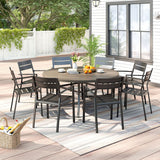 Vicllax Juego de comedor para exterior de 7 piezas con mesa redonda de metal de 48" y sillas con apoyabrazos