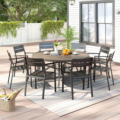 Vicllax Juego de comedor para exterior de 7 piezas con mesa redonda de metal de 48" y sillas con apoyabrazos