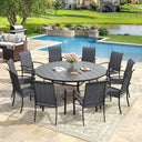 Vicllax 11 PCS Patio Dining Table Set, 60" Round Metal Table and Skyline Stackable Chair