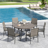 Vicllax Willow Circle 5/7 Pieces Wicker Dining Set, Round Metal Table and Wicker Armchairs