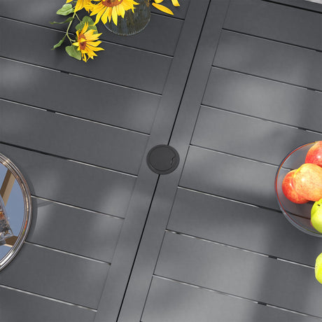 VICLLAX Patio 7 Pieces Outdoor Dining Set, 63" Rectangular Metal Dining Table and Stackable Sling Dining Chair with Armrest