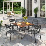 VICLLAX Patio 5 Pieces Outdoor Dining Set for 4, 37.8" Outdoor Square Table and Metal Stackable Chair