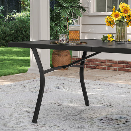 VICLLAX Patio 9 Pieces Outdoor Dining Set, 70.9" Rectangular Metal Dining Table and Stackable Sling Dining Chair with Armrest