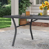 VICLLAX Patio 7 Pieces Outdoor Dining Set, 63" Rectangular Metal Dining Table and Stackable Sling Dining Chair with Armrest