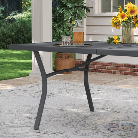 VICLLAX Patio 7 Pieces Outdoor Dining Set, 63" Rectangular Metal Dining Table and Stackable Sling Dining Chair with Armrest