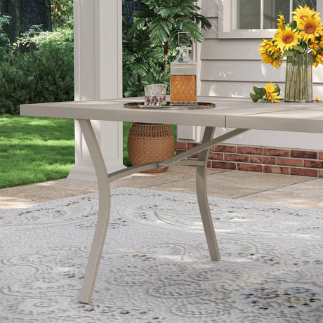 VICLLAX Patio 7 Pieces Outdoor Dining Set, 63" Rectangular Metal Dining Table and Stackable Sling Dining Chair with Armrest