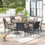 Vicllax Juego de comedor para exterior de 9 piezas con mesa redonda de metal de 54" y sillones de textileno 