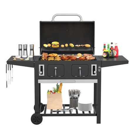Vicllax Large Charcoal BBQ Grill with Side Tables Barbecue Smoker