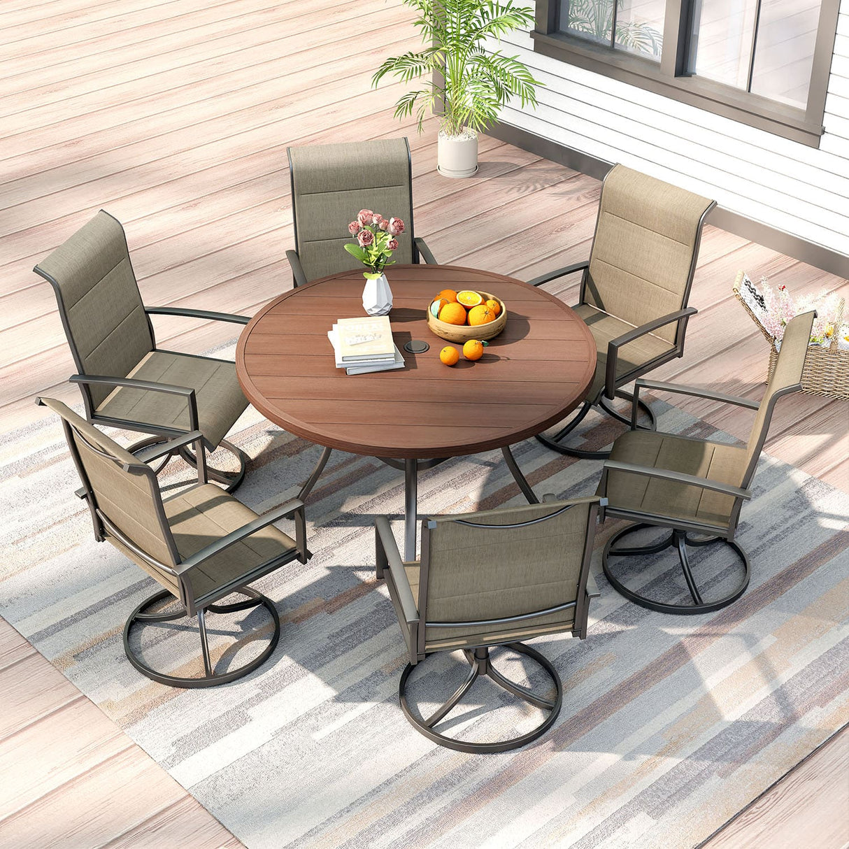 Vicllax 7 Pieces Outdoor Dining Set with 48" Round Dining Table and Swivel Chairs