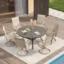 Vicllax Juego de comedor para exterior de 5 piezas con mesa redonda de metal de 42" y 4 sillas giratorias acolchadas