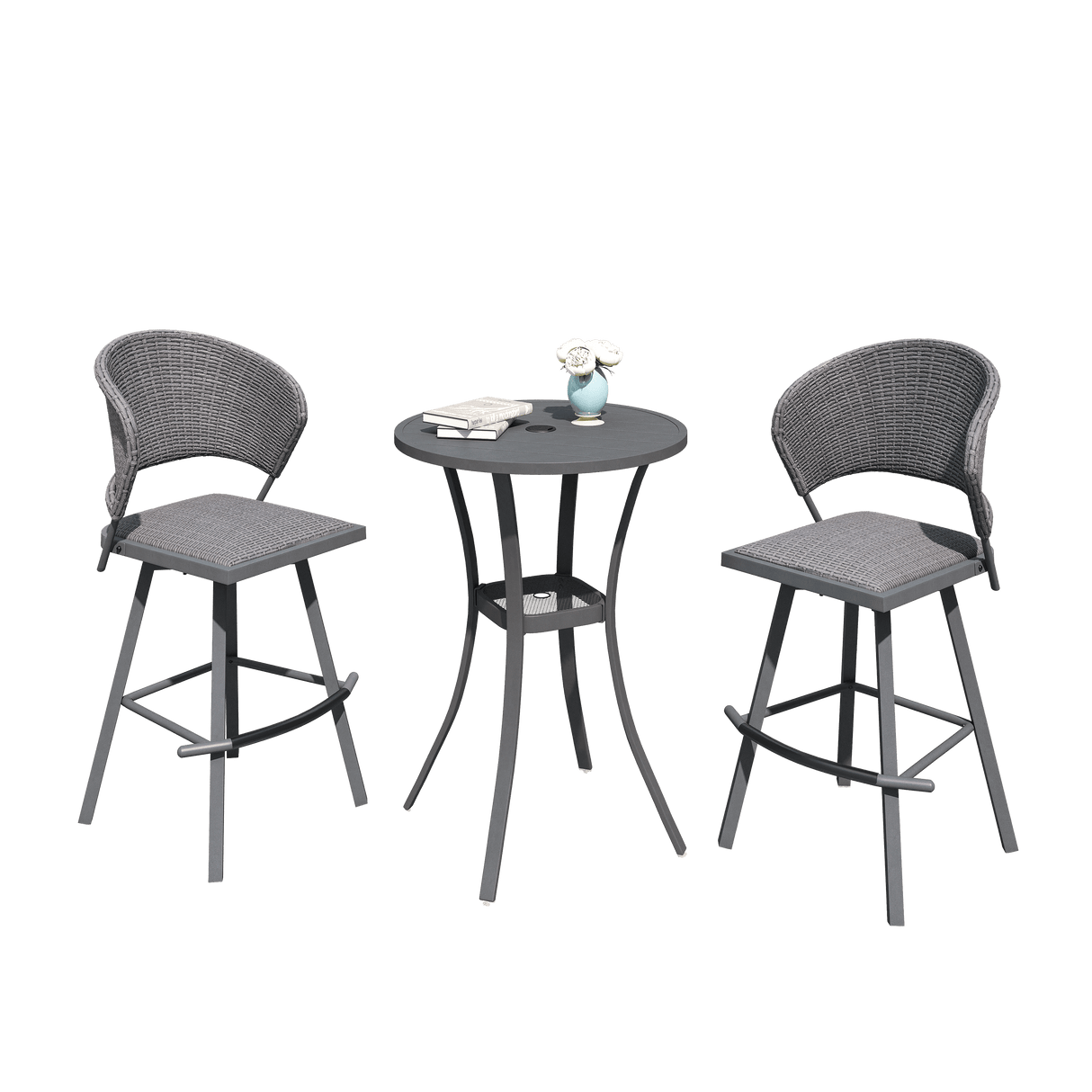Vicllax 3/5 PCS Outdoor Swivel Bar Set, Patio Wicker Bar Chairs and Round Bar Table
