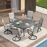 Vicllax 7 Pieces Outdoor Dining Set, 53.1" Metal Round Dining Table and Premium Swivel Chairs